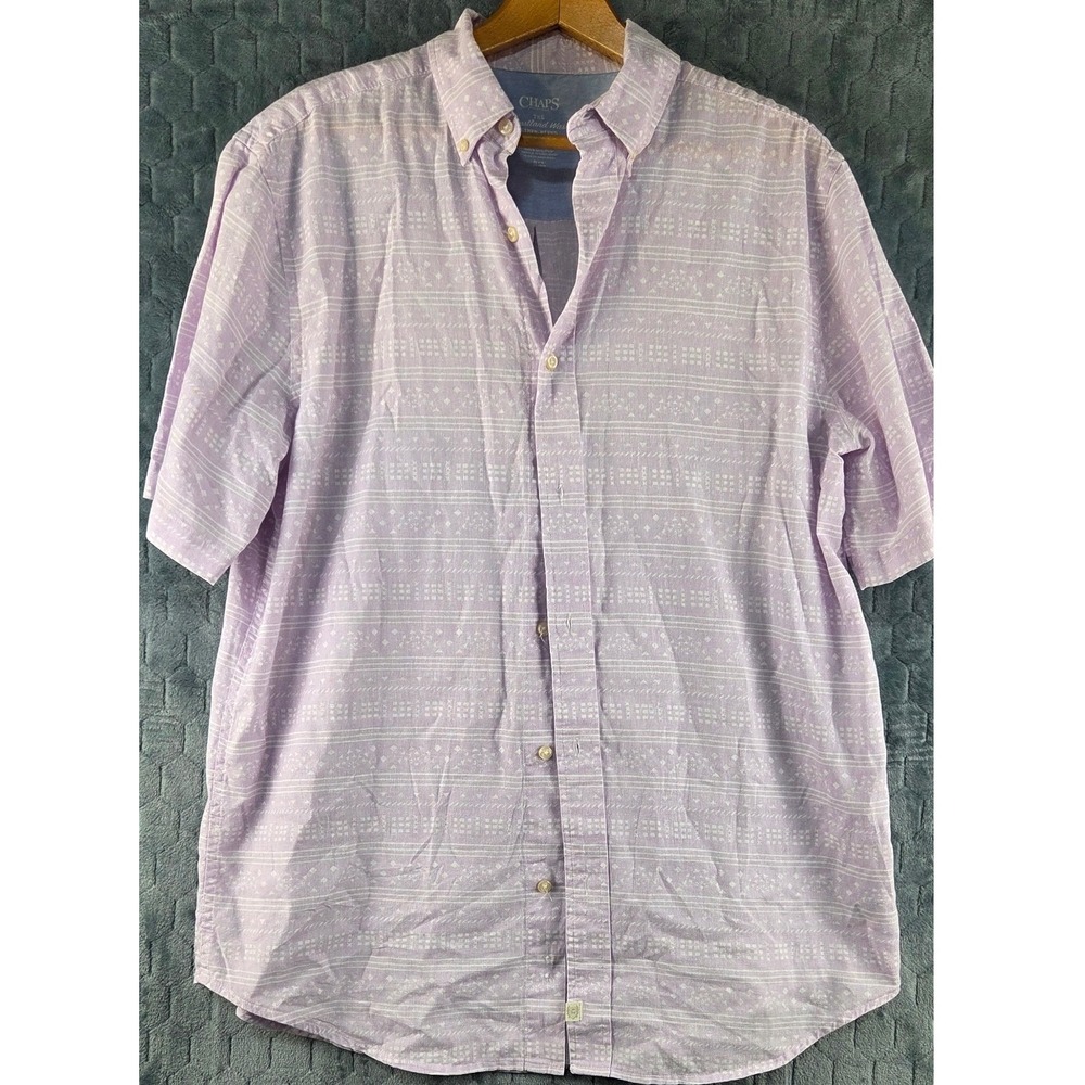 Chaps Mens Coastland Wash Linen Blend Short Sleeve Shirt Lavender Purple LT/GL